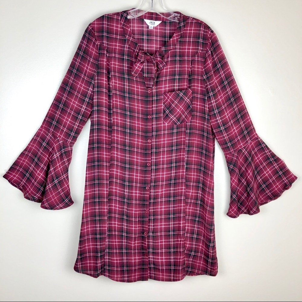 Jack BB Dakota Plaid Bell Sleeve Dress Size Large
